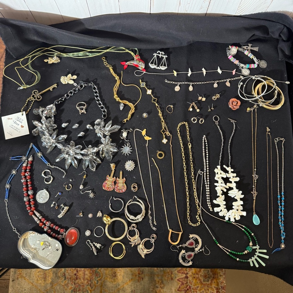 LOT of Jewelry for PARTS, a few sterling pieces, a few not broken necklaces.